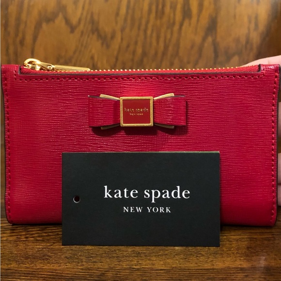 NWT-Kate Spade-Morgan-Bow🎀Embellished Sm Bifold Wallet-Perfect Cherry/Red-$118 - Picture 11 of 16